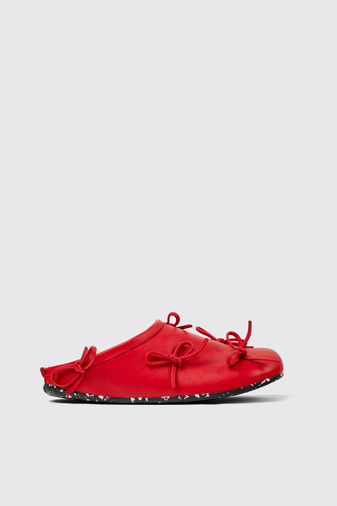 Side view of Wabi x Casa Camper Red leather slipper for women