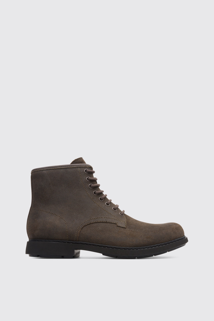 Side view of Neuman Brown Gray Ankle Boots for Men