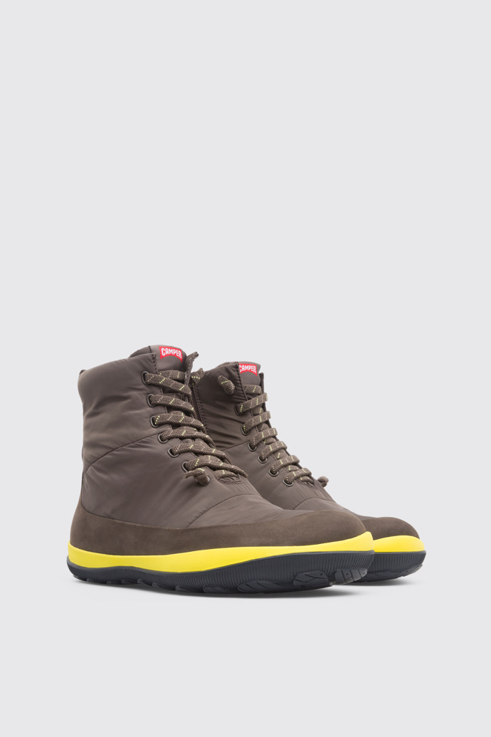 Front view of Peu Pista Brown Gray Ankle Boots for Men