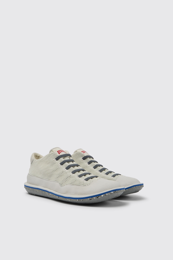 Front view of Beetle White non-dyed leather sneakers for men