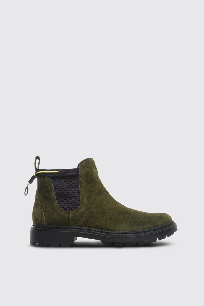 Side view of Pop Trading Company Men's green ankle boot