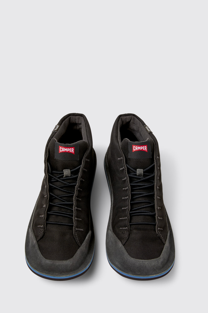 Overhead view of Beetle Black Textile and Nubuck Ankle Boots for Men.