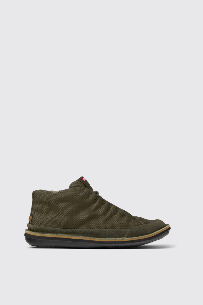 Image of Side view of Beetle Green Textile and Nubuck Ankle Boots for Men.