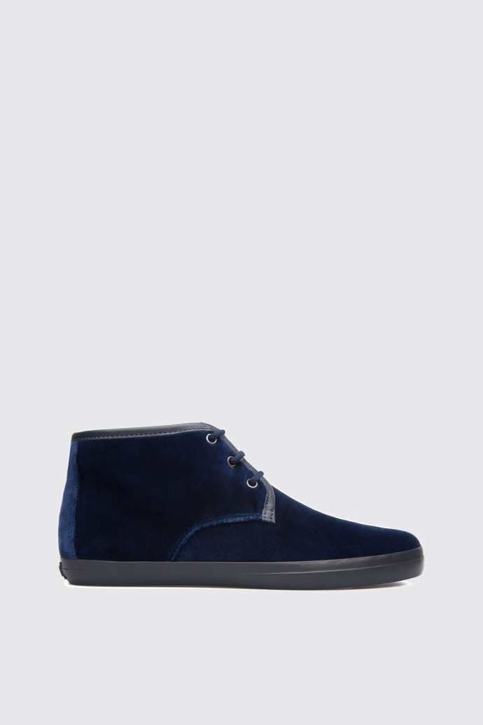 Side view of Motel Blue nubuck ankle boots for women