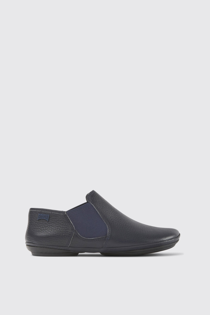 Image of Side view of Right Blue leather shoes for women