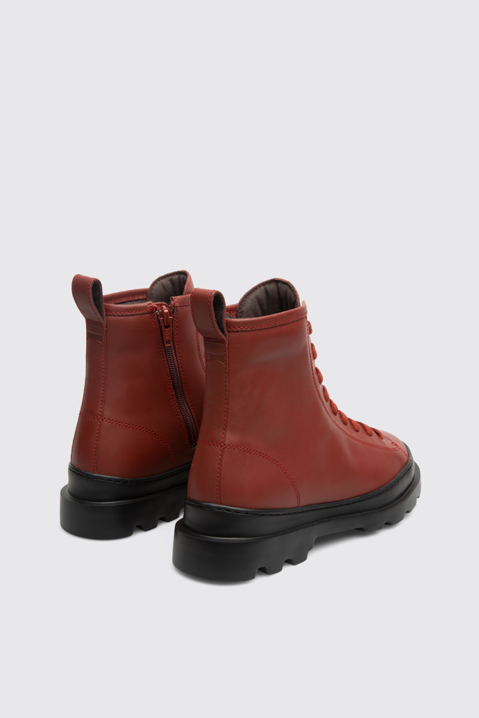 Back view of Brutus Red-brown medium lace boot for women