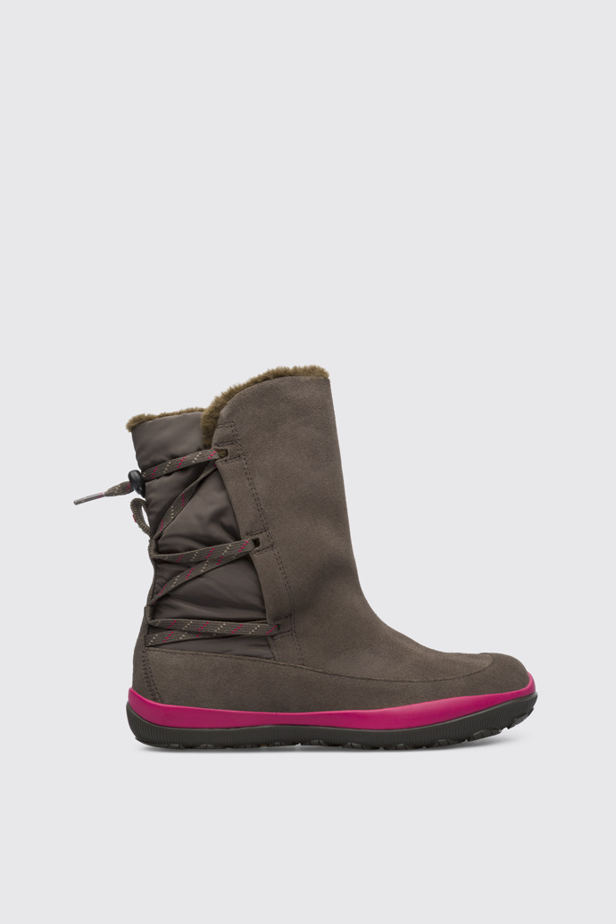 Side view of Peu Pista Brown Gray Boots for Women