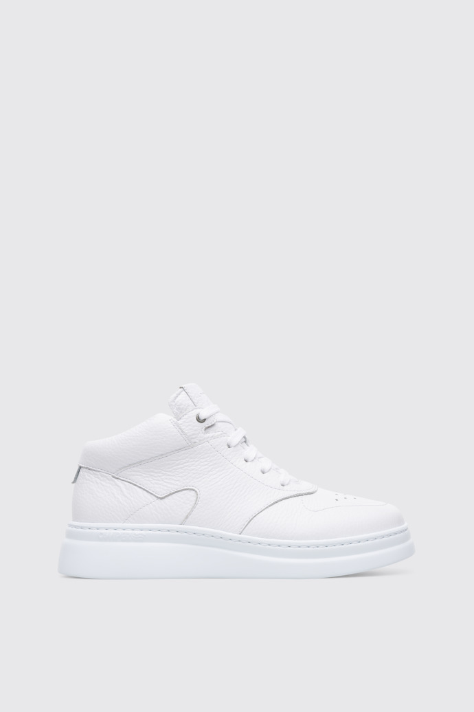 Side view of Runner Up White leather sneakers for women