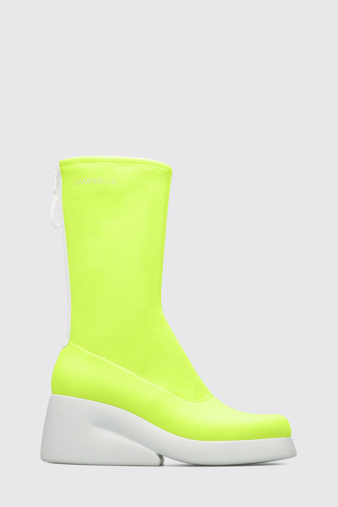 Side view of Kaah Women's neon yellow high boot