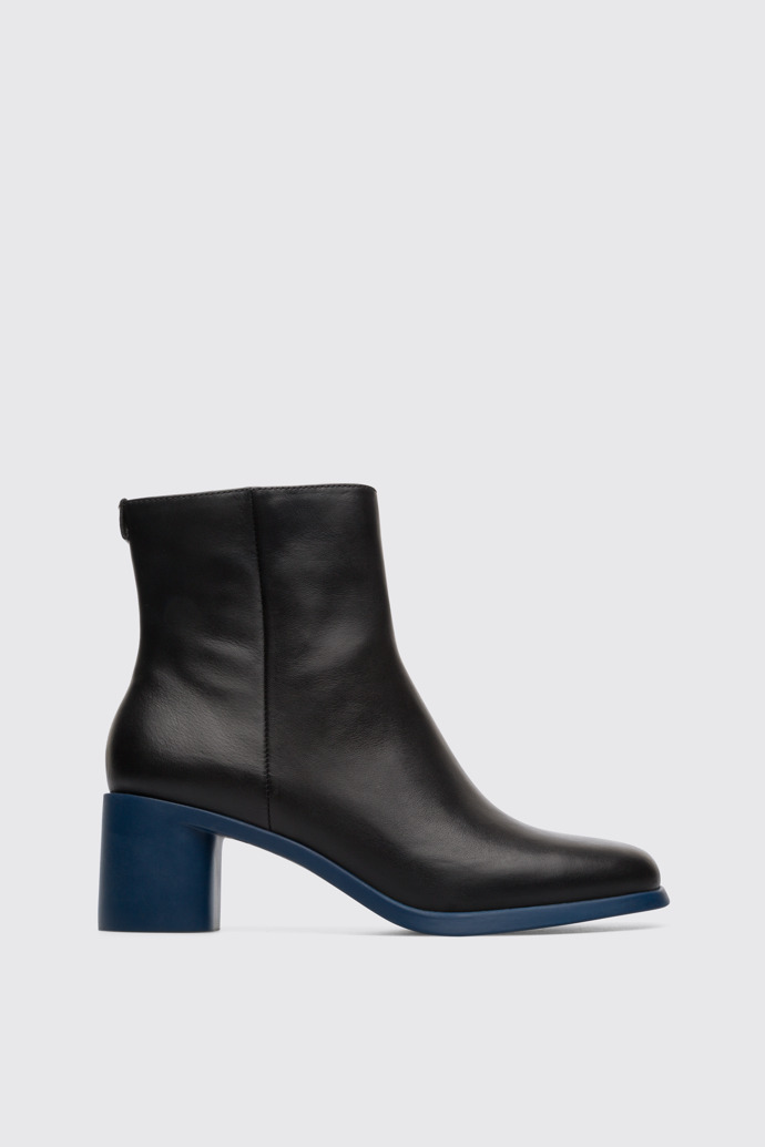 Side view of Meda Black zip up ankle boot for women