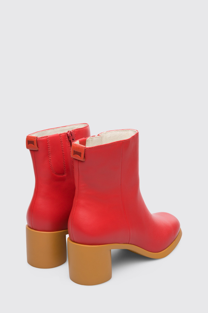 Back view of Meda Red zip up ankle boot for women