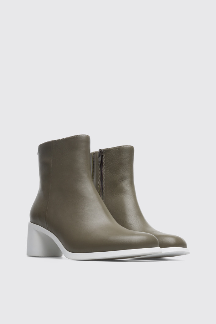 Front view of Meda Grey green zip up ankle boot for women
