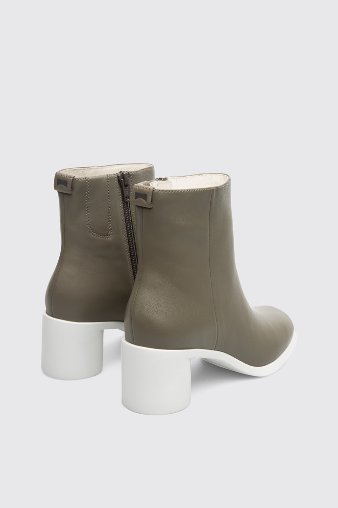 Back view of Meda Grey green zip up ankle boot for women