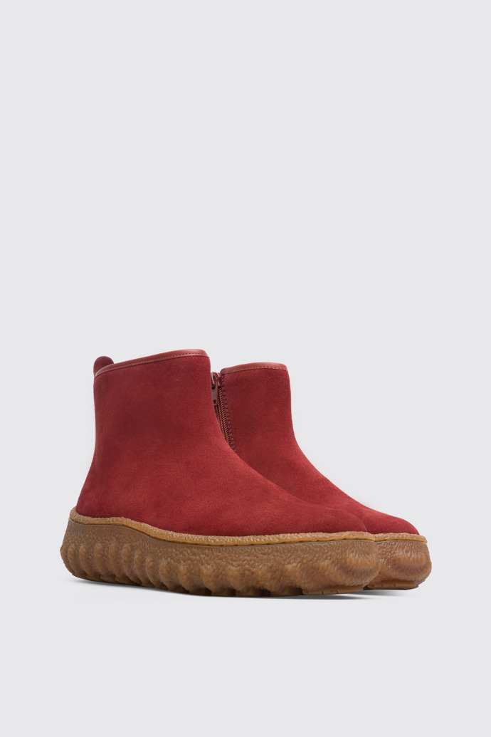 Front view of Ground Women's red ankle boot with zip