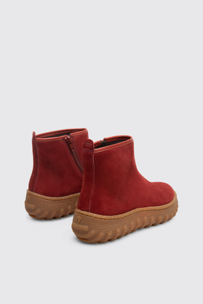 Back view of Ground Women's red ankle boot with zip