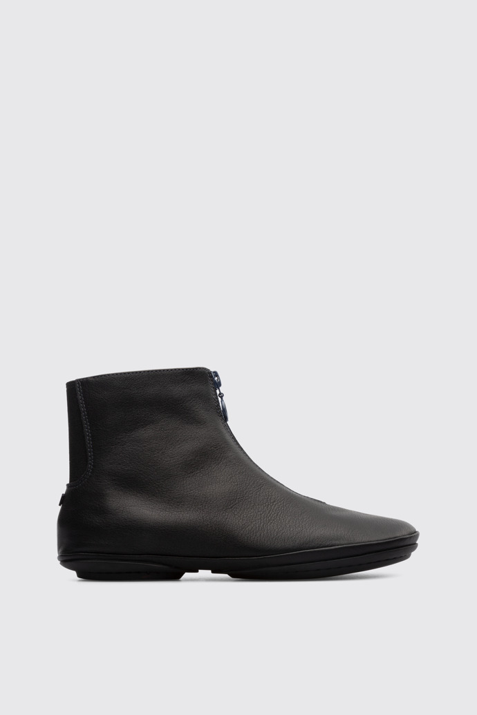 Side view of Right Black zip up ankle boot for women