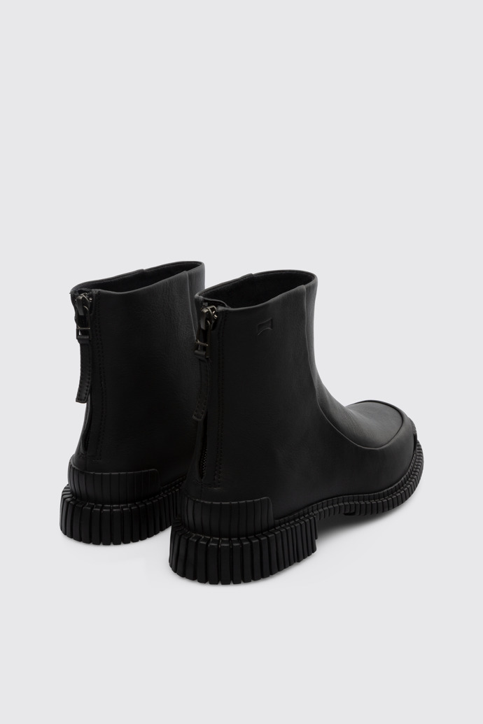 Back view of Pix Smart black zip-up ankle boot for women