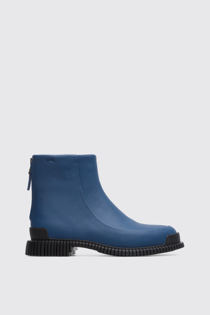 Side view of Pix Blue zip-up ankle boot for women