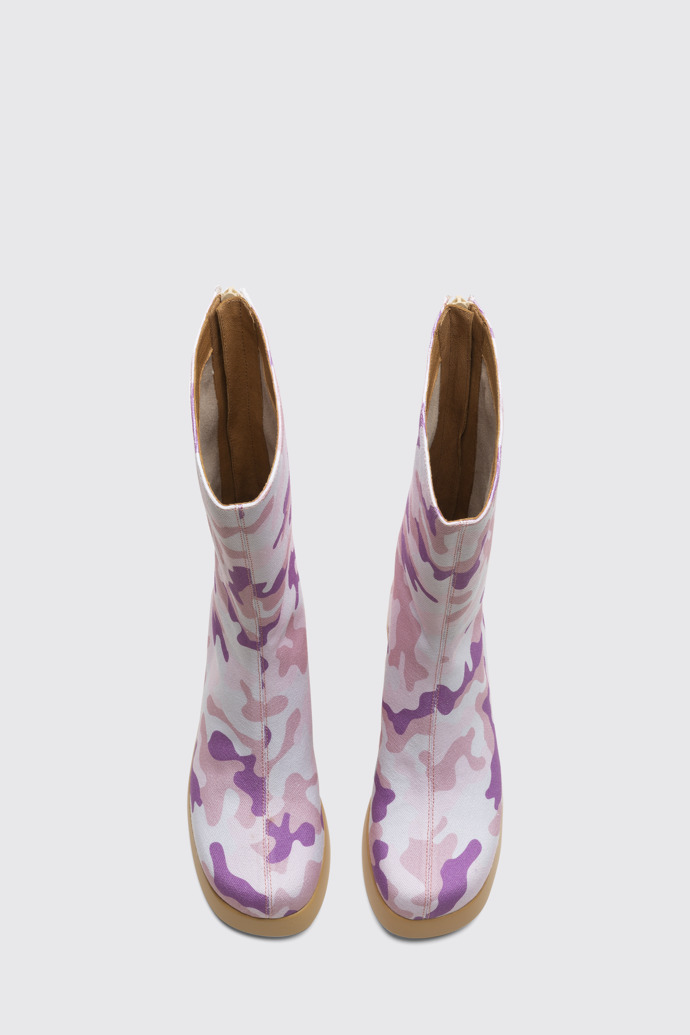Overhead view of Ssense & Petra Collins Camouflage high boots for women