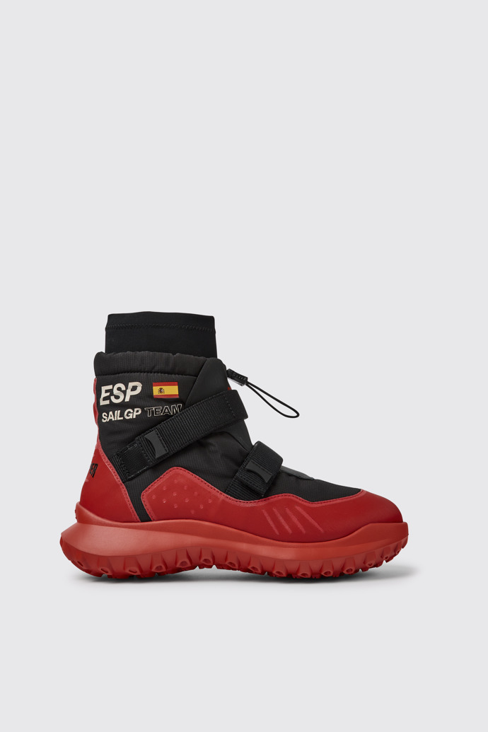 Side view of Camper x SailGP Black and red boots for women