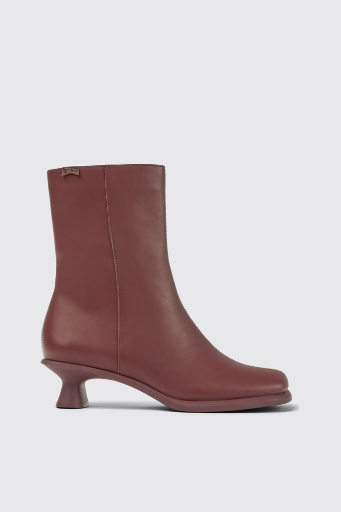 Side view of Twins Burgundy and yellow ankle boots for women