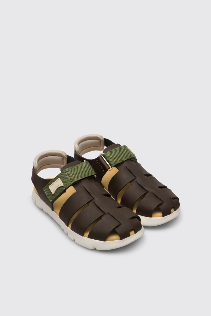 Front view of Oruga Brown sandal for kids