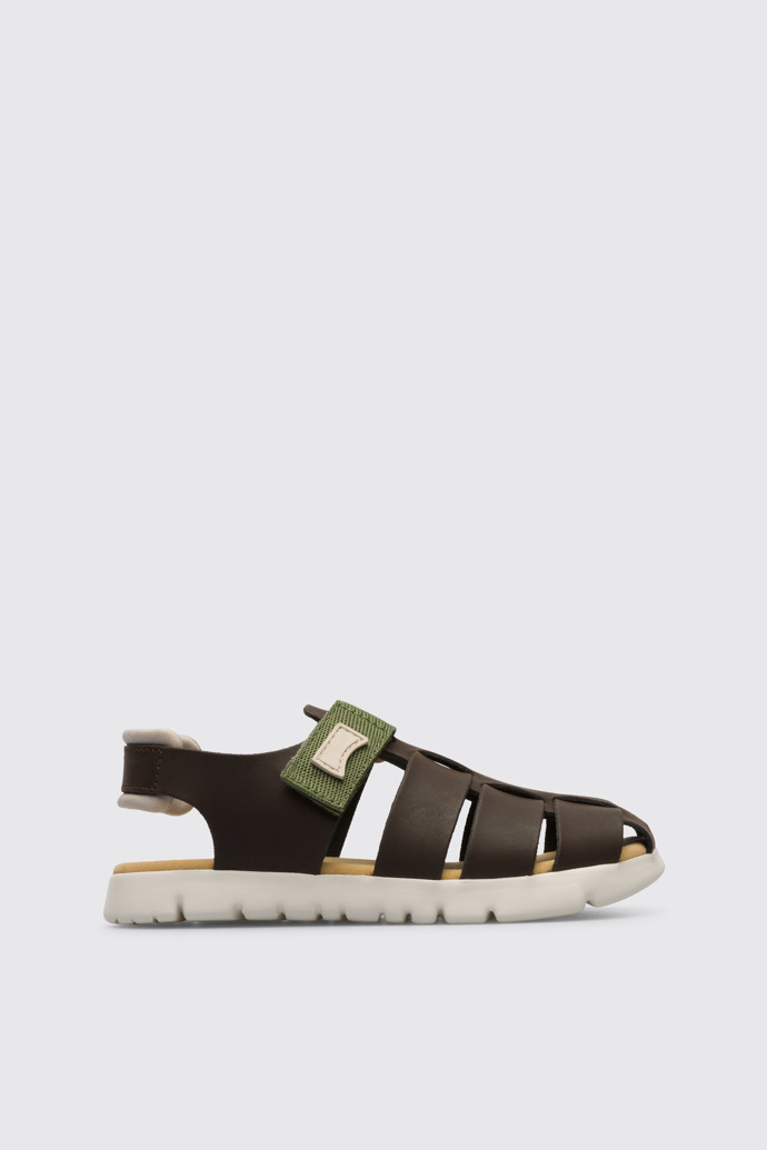 Side view of Oruga Brown sandal for kids