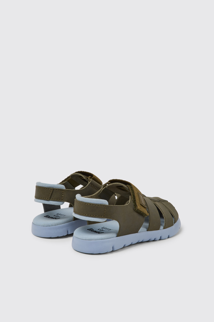 Back view of Oruga Green leather sandals for kids