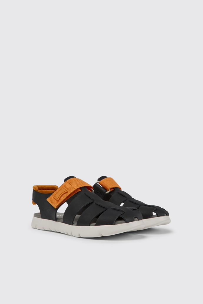 Oruga Zwarte en oranje leren kindersandalen