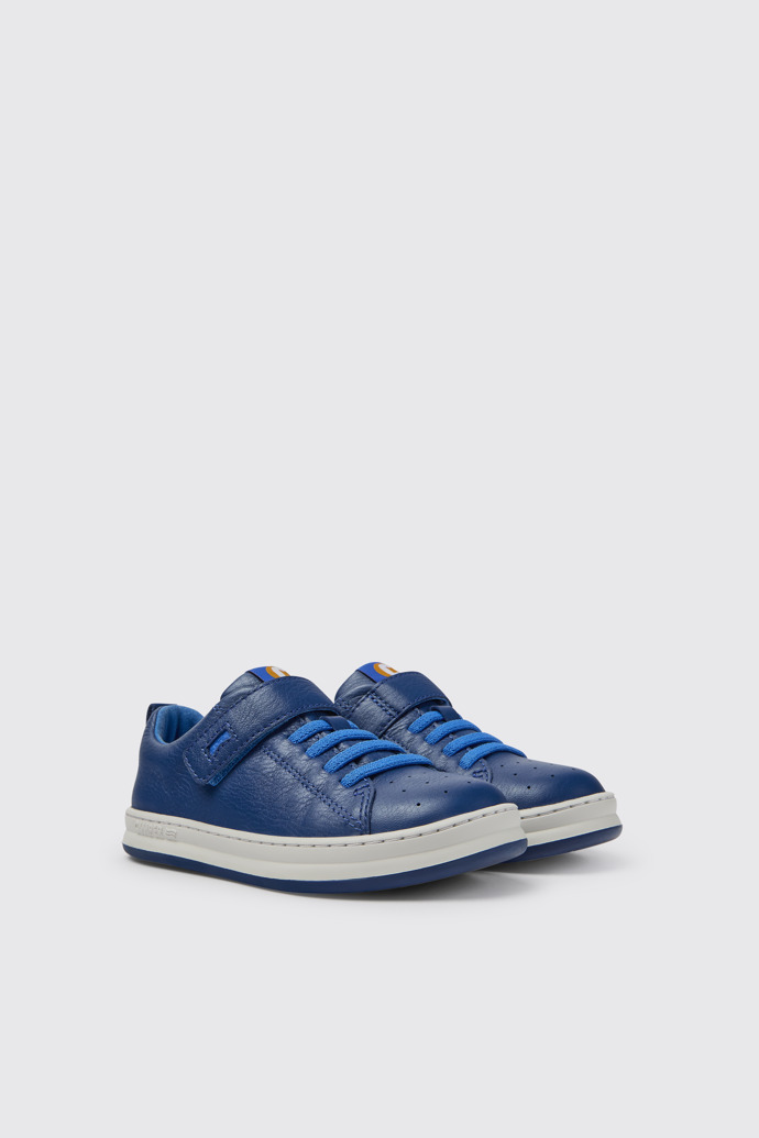 Front view of Runner Blue leather sneakers for kids