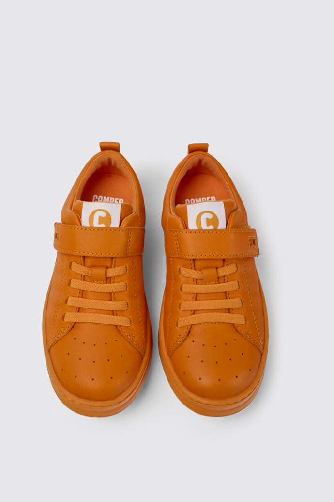 Overhead view of Runner Orange leather sneakers for kids