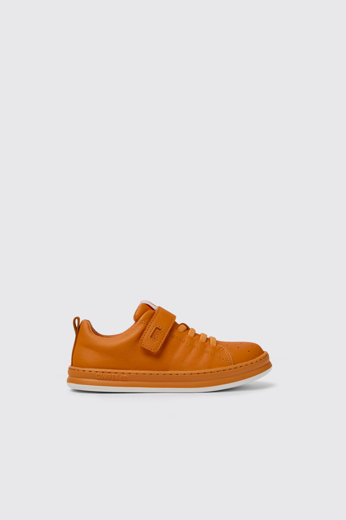 Side view of Runner Orange leather sneakers for kids