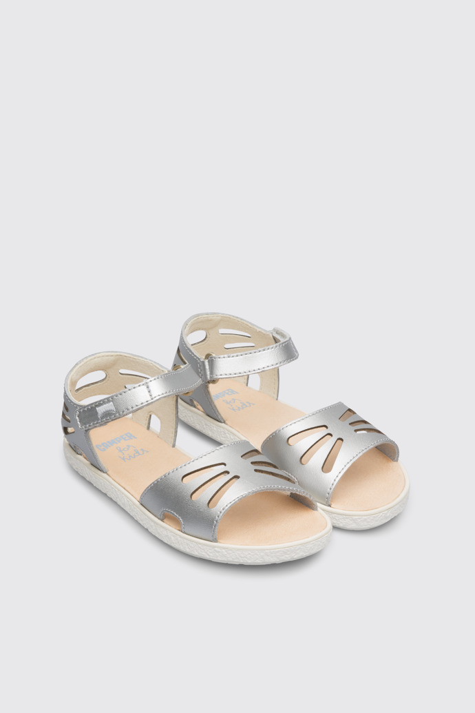 Front view of Miko Metallic grey sandal for girls