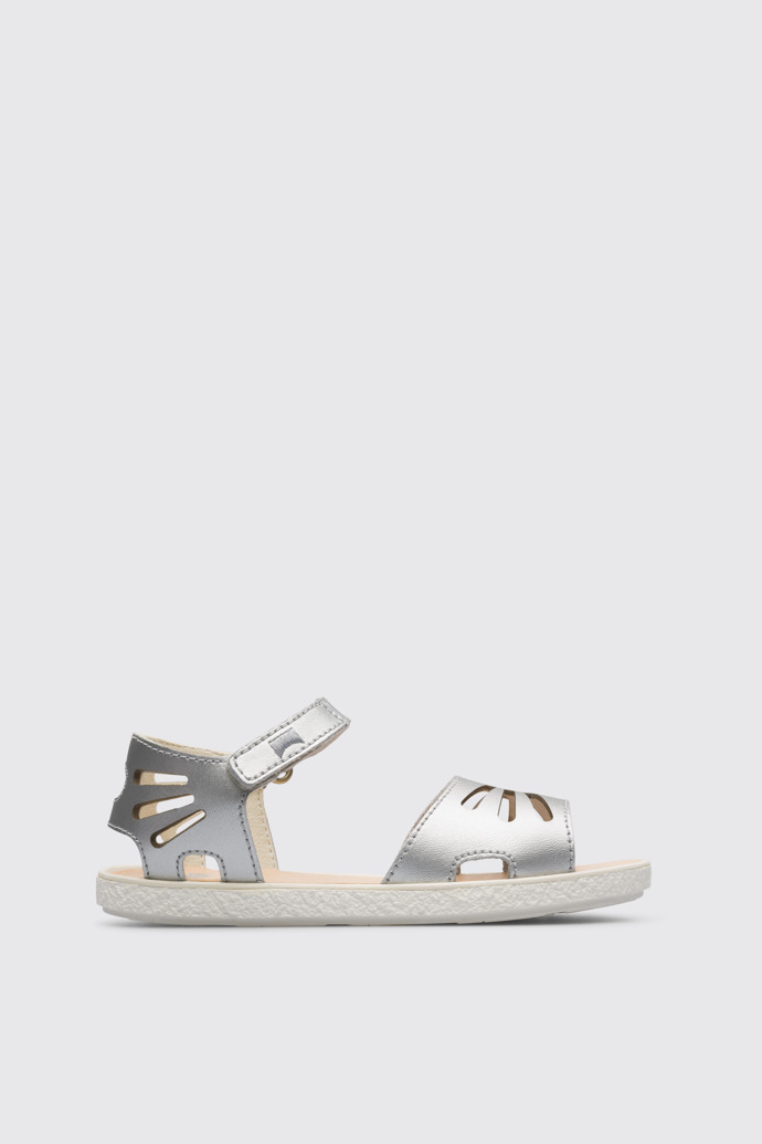 Side view of Miko Metallic grey sandal for girls