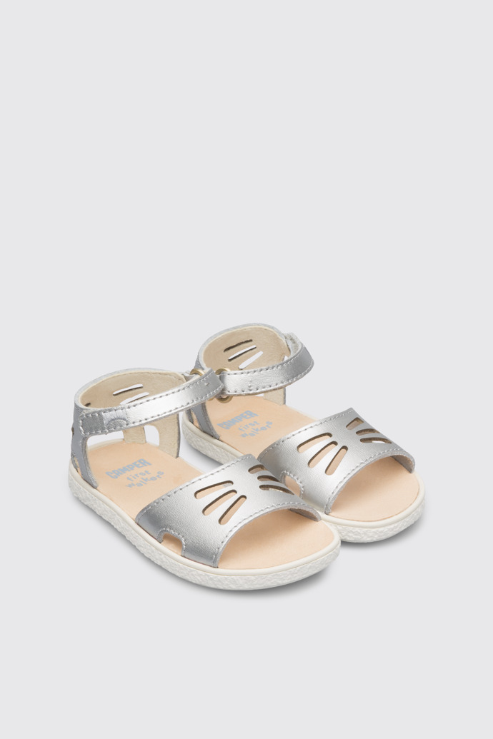 Front view of Miko Metallic grey sandal for girls