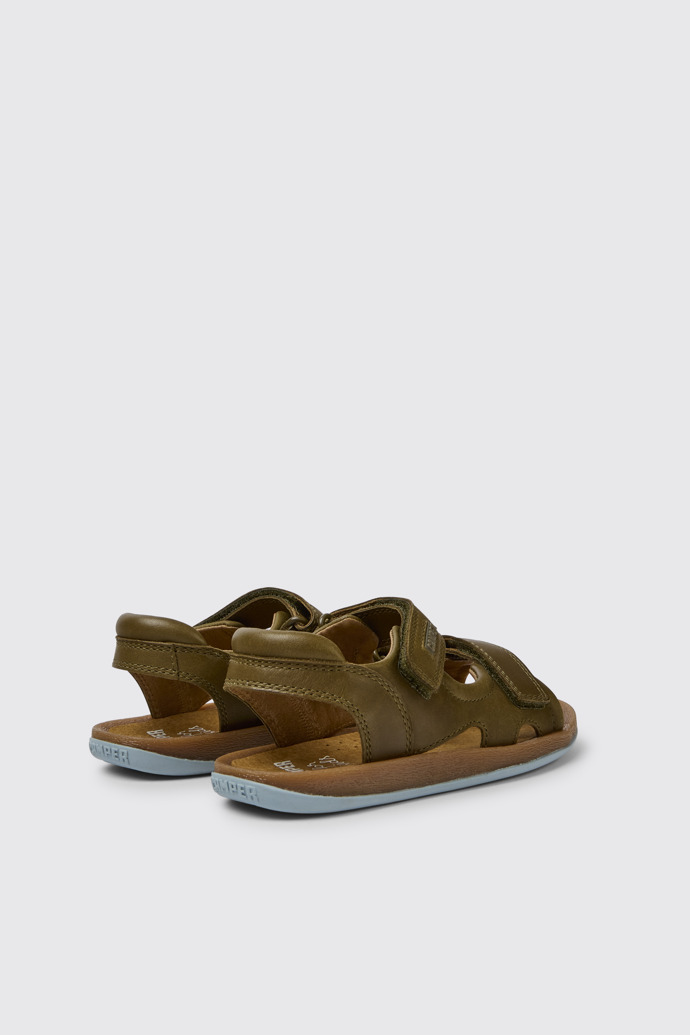 Back view of Bicho Green leather sandals for kids