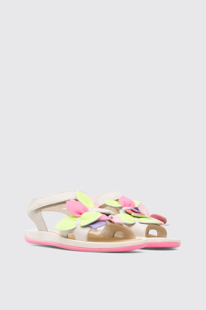 Front view of Twins Beige and multi-colored girl’s strappy sandal
