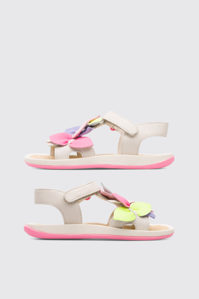 Side view of Twins Beige and multi-colored girl’s strappy sandal