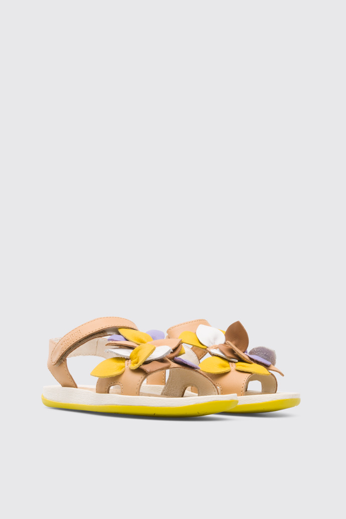 Front view of Twins Nude and multi-colored girl’s strappy sandal