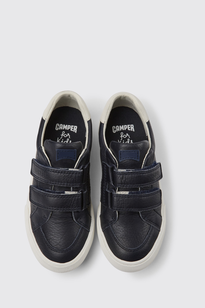 Overhead view of Pursuit Dark blue and white sneakers for kids