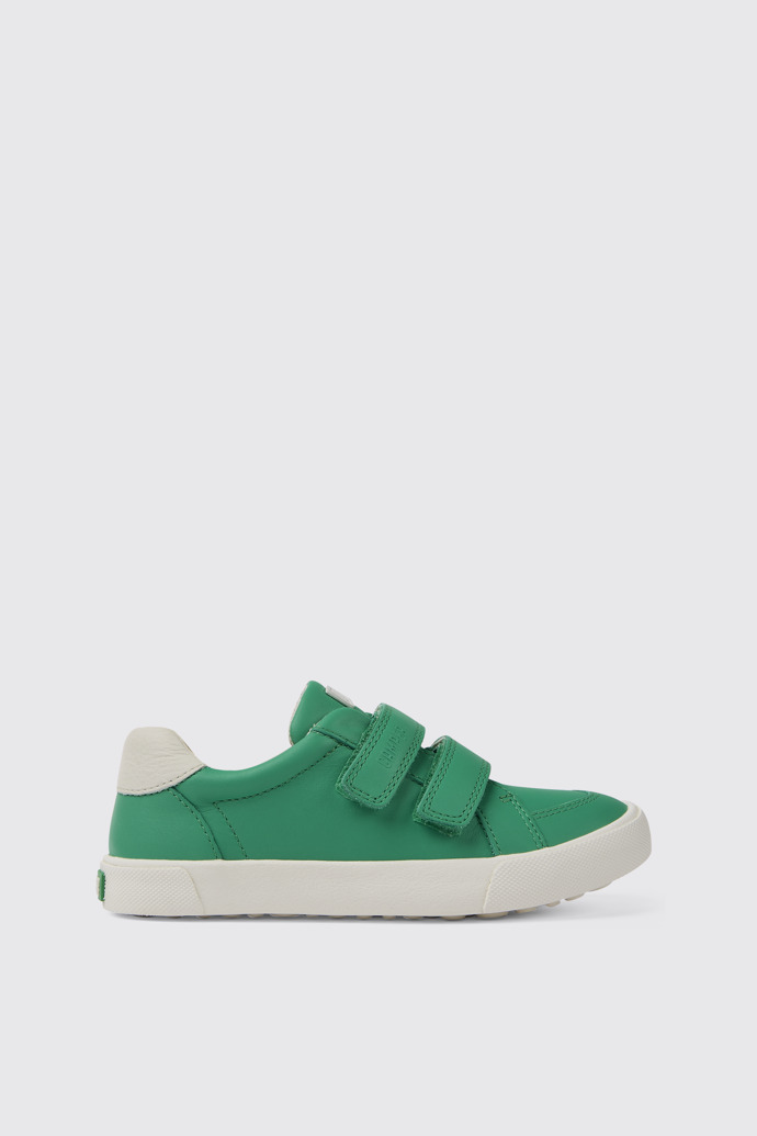Side view of Pursuit Green and white sneakers for kids