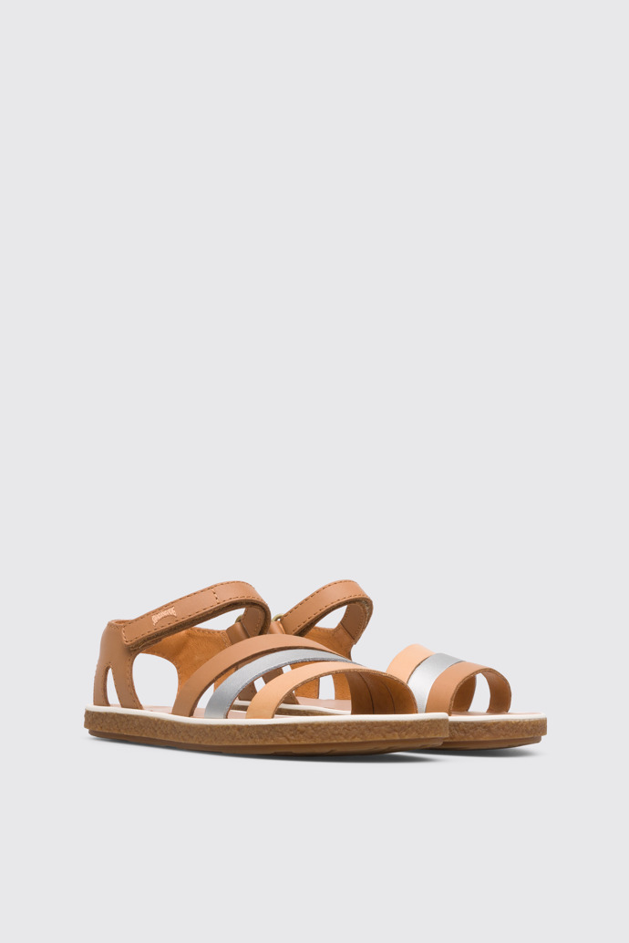 Front view of Twins Silver and nude girl’s sandal