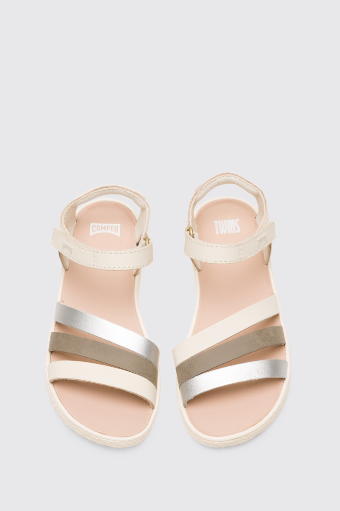 Overhead view of Twins Silver and cream girl’s sandal