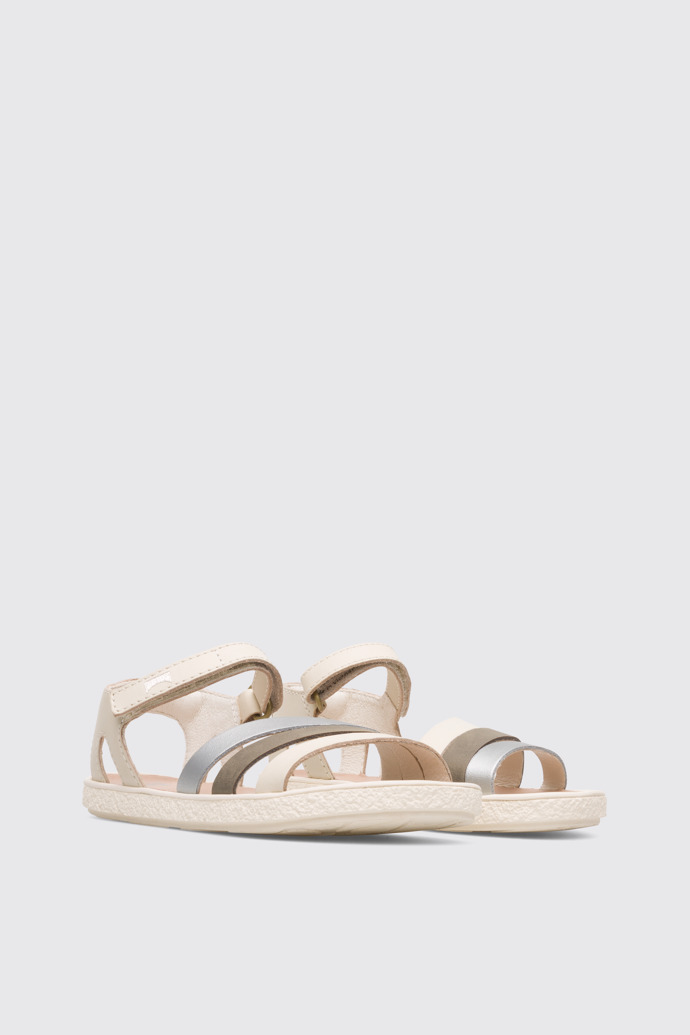 Front view of Twins Silver and cream girl’s sandal