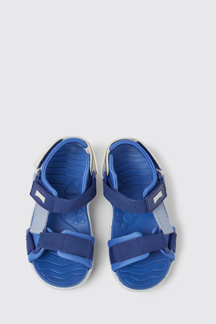 Overhead view of Wous Blue sandals for kids