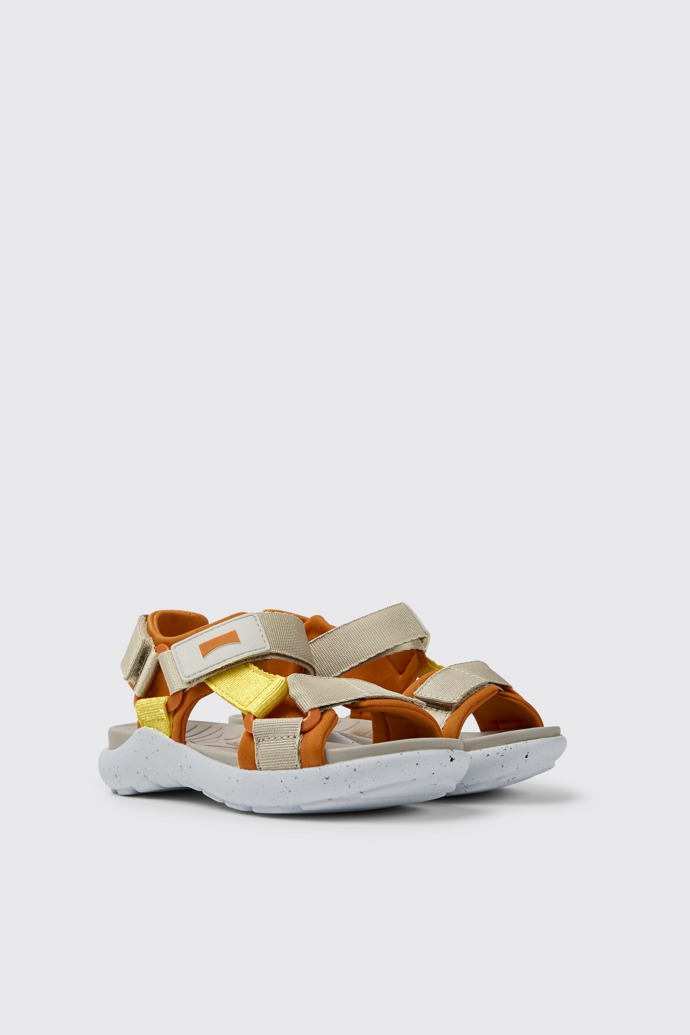 Front view of Wous Yellow, orange, and beige sandals for kids