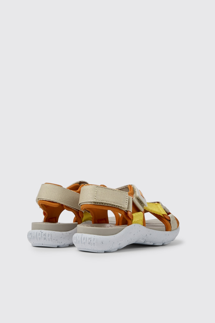 Back view of Wous Yellow, orange, and beige sandals for kids
