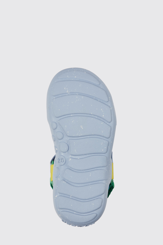 The sole of Wous Blue, yellow, and green sandals for kids