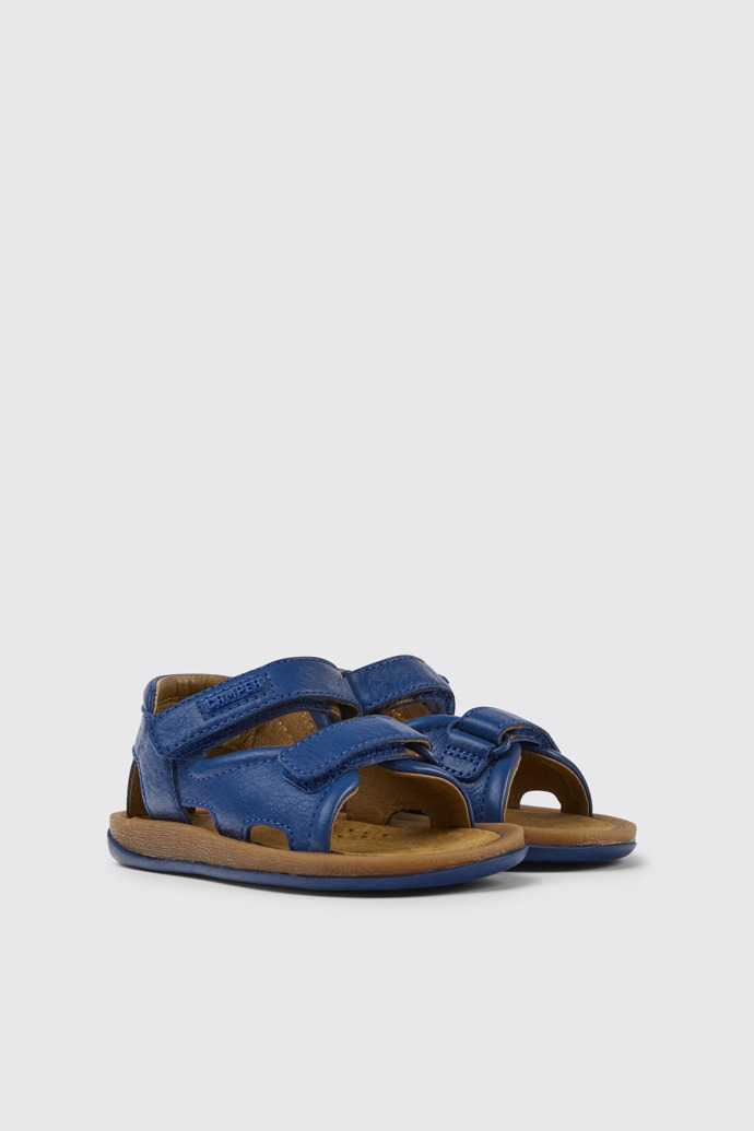 Front view of Bicho Blue leather sandals for kids