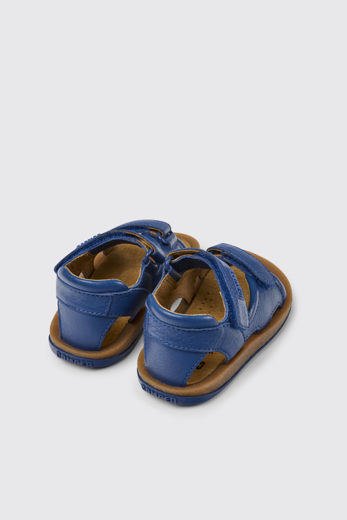 Back view of Bicho Blue leather sandals for kids